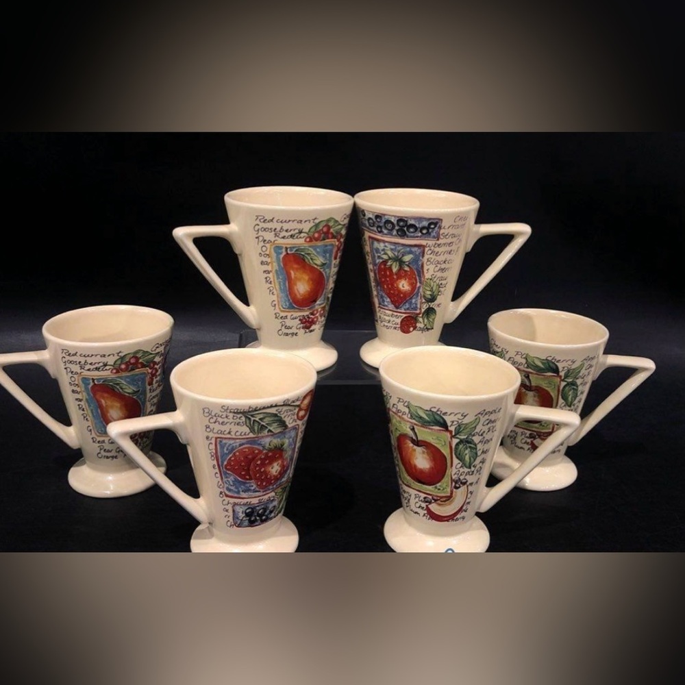 Churchill Made in England Tea Coffee Cups Mugs Garden Fruit Graphics Set of 6